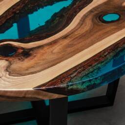 Live Edge Coffee Table, Epoxy Resin Table, Walnut Live Edge River Coffee Table - thumbnail 2