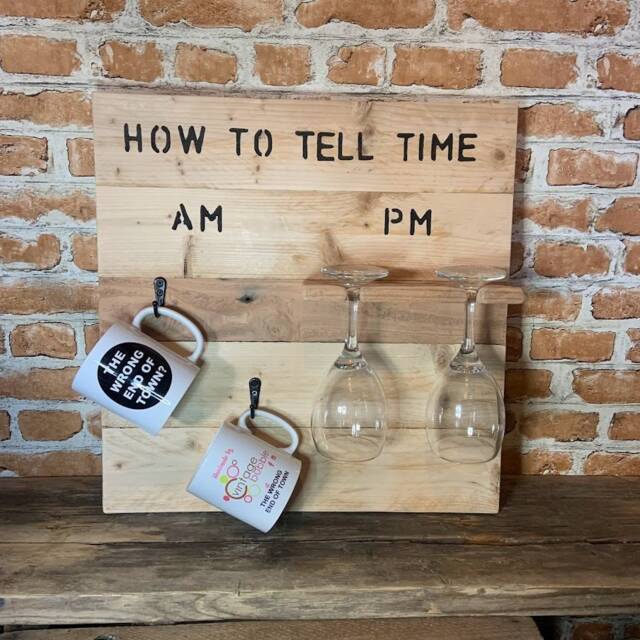 How To Tell The Time Am Pm - Coffee & Wine Plaque, Wall Art, Dining Room Kitchen Art - image 1