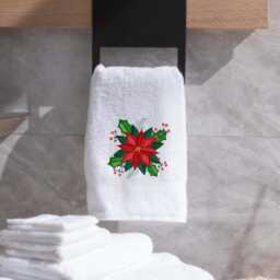 Personalized Christmas Towel Embroidered Poinsettia Cotton Bath Set - thumbnail 3
