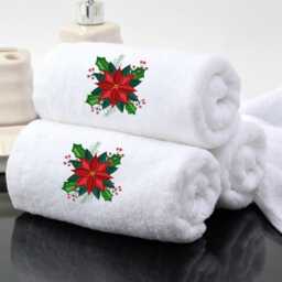 Personalized Christmas Towel Embroidered Poinsettia Cotton Bath Set - thumbnail 2