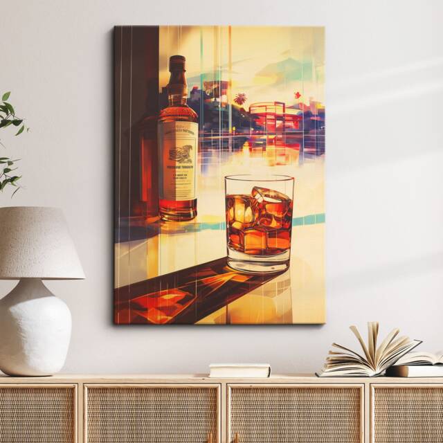 Whiskey Glass Beverage Watercolor Drink Painting Framed Poster Print & Canvas Wall Decor Art Bedroom Home Interior Drinking Gift - image 1