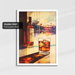 Whiskey Glass Beverage Watercolor Drink Painting Framed Poster Print & Canvas Wall Decor Art Bedroom Home Interior Drinking Gift - thumbnail 3