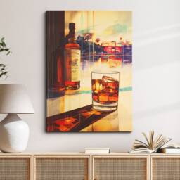 Whiskey Glass Beverage Watercolor Drink Painting Framed Poster Print & Canvas Wall Decor Art Bedroom Home Interior Drinking Gift - thumbnail 1