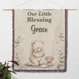 Personalized Baptism Blanket, Godchild Keepsake Gift From Godparents, Custom Name Teddy Bear Christening Our Little Blessing - thumbnail 2