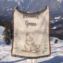 Personalized Baptism Blanket, Godchild Keepsake Gift From Godparents, Custom Name Teddy Bear Christening Our Little Blessing - thumbnail 3