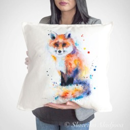 Fox Throw Pillow Cover By Slaveika Aladjova, Cushion Cover, Decorative Pillow Cover, Animal Art, Watercolor Pillow, Christmas Gift - thumbnail 1