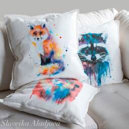 Fox Throw Pillow Cover By Slaveika Aladjova, Cushion Cover, Decorative Pillow Cover, Animal Art, Watercolor Pillow, Christmas Gift - thumbnail 2