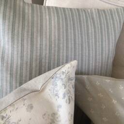 Charente Stripe Linen Cushion Cover, Blue-Green On Stone - thumbnail 4