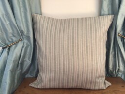 Charente Stripe Linen Cushion Cover, Blue-Green On Stone - thumbnail 1