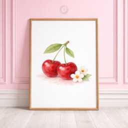 Personalised Cherry Print Set - 3 Girls Bedroom Prints - Name Wall Art - thumbnail 3