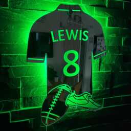 Personalised Rugby Shirt Mirrored Acrylic Led Light/ Playroom Sign/ Bedroom Mancave - thumbnail 2