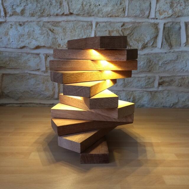Office Desk Lamp, Table Led Wooden Designer Unusual Gift, Contemporary Abstract Lighting