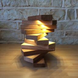 Office Desk Lamp, Table Led Wooden Designer Unusual Gift, Contemporary Abstract Lighting - thumbnail 1