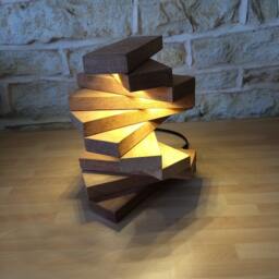 Office Desk Lamp, Table Led Wooden Designer Unusual Gift, Contemporary Abstract Lighting - thumbnail 3