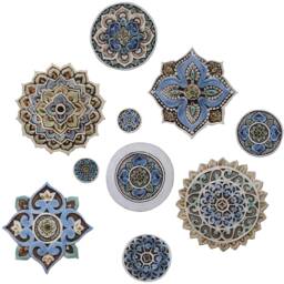 Set Of 10 Ceramic Mandala Wall Art Tiles Matt Blue Boho Decor - thumbnail 1