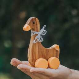 Handcrafted Wood Duck Toy, Moving Wooden Duckling, Teak Push-Along Duck, Car Toys For Kids, Fun Child's Play Gift & Decor - thumbnail 2