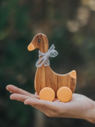 Handcrafted Wood Duck Toy, Moving Wooden Duckling, Teak Push-Along Duck, Car Toys For Kids, Fun Child's Play Gift & Decor - thumbnail 1