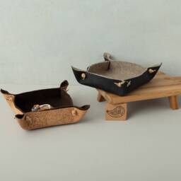 Burel & Cork Leather Catchall. Handcrafted Valet Tray Made with Portuguese Boiled Wool & Cork Fabric. Key Organizer - Eco-Friendly Gift - thumbnail 1