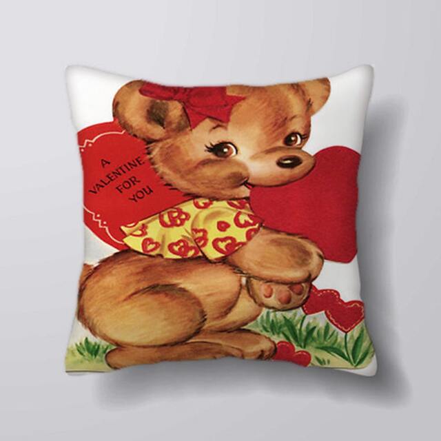 Vintage Valentines Card Bear Love - Cushion Cover Case Or Stuffed With Insert - image 1