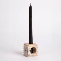 Natural Travertine Candlestick Holder Beige Stone, Glass Tube Included - thumbnail 1