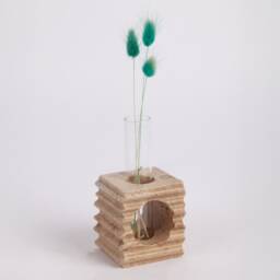 Natural Travertine Candlestick Holder Beige Stone, Glass Tube Included - thumbnail 3