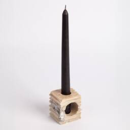 Natural Travertine Candlestick Holder Beige Stone, Glass Tube Included - thumbnail 2