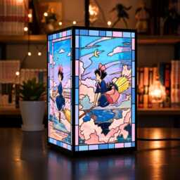 Kiki's Delivery Service Resin Lamp, Faux Stained Glass Night Light, Anime Room Decor, Girl Aesthetic Gift, Jiji Cat, Cute Gift For Her