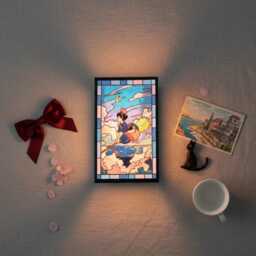 Kiki's Delivery Service Resin Lamp, Faux Stained Glass Night Light, Anime Room Decor, Girl Aesthetic Gift, Jiji Cat, Cute Gift For Her - thumbnail 3