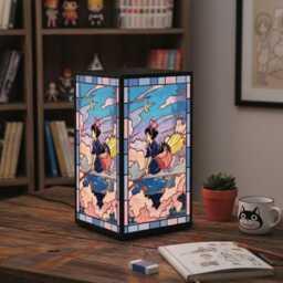 Kiki's Delivery Service Resin Lamp, Faux Stained Glass Night Light, Anime Room Decor, Girl Aesthetic Gift, Jiji Cat, Cute Gift For Her - thumbnail 2