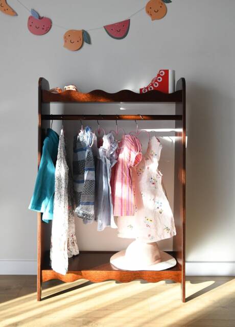 A Montessori Wardrobe, Dark Brown Scalloped Clothing Rack For Toddlers, Kids Storage, Boho Style - image 1
