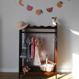 A Montessori Wardrobe, Dark Brown Scalloped Clothing Rack For Toddlers, Kids Storage, Boho Style - thumbnail 2