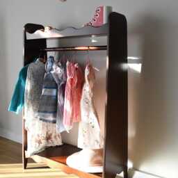 A Montessori Wardrobe, Dark Brown Scalloped Clothing Rack For Toddlers, Kids Storage, Boho Style - thumbnail 3