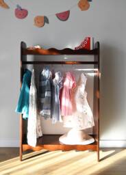 A Montessori Wardrobe, Dark Brown Scalloped Clothing Rack For Toddlers, Kids Storage, Boho Style - thumbnail 1