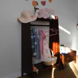 A Montessori Wardrobe, Dark Brown Scalloped Clothing Rack For Toddlers, Kids Storage, Boho Style - thumbnail 4