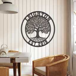 Custom Family Tree Metal Art, Personalized Of Life Sign, Monogram Wall Decor For House - thumbnail 3