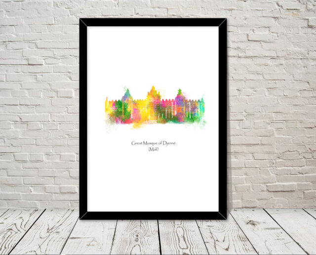 Mali Great Mosque Of Djenne Islamic Art Watercolour Illustration Prints Islamic Wall Gifts Muslim Islam