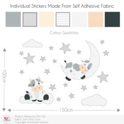 Cow Nursery Wall Decals Moon, Stars, Clouds Fabric Stickers - thumbnail 2