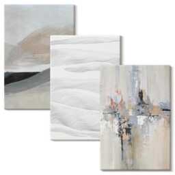 Canvas Art Set Of 3 - Patterns in Neutral Earth Tones, Beige Wall Art, Abstract Hanging Piece - thumbnail 2