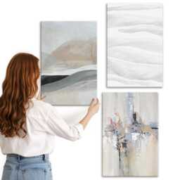 Canvas Art Set Of 3 - Patterns in Neutral Earth Tones, Beige Wall Art, Abstract Hanging Piece - thumbnail 3