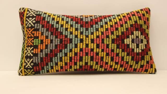 Boho Lumbar Kilim Pillow 12x24Inch - 30x60 cm Oriental Turkish Small Oblong Kilim Cushion Covertribal Pillow - image 1