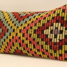 Boho Lumbar Kilim Pillow 12x24Inch - 30x60 cm Oriental Turkish Small Oblong Kilim Cushion Covertribal Pillow - thumbnail 3