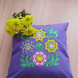 Purple Decorative Pillow Case With Embroidery Ornament, Zipper, Pillow 35x35cm - thumbnail 2
