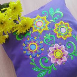 Purple Decorative Pillow Case With Embroidery Ornament, Zipper, Pillow 35x35cm - thumbnail 3