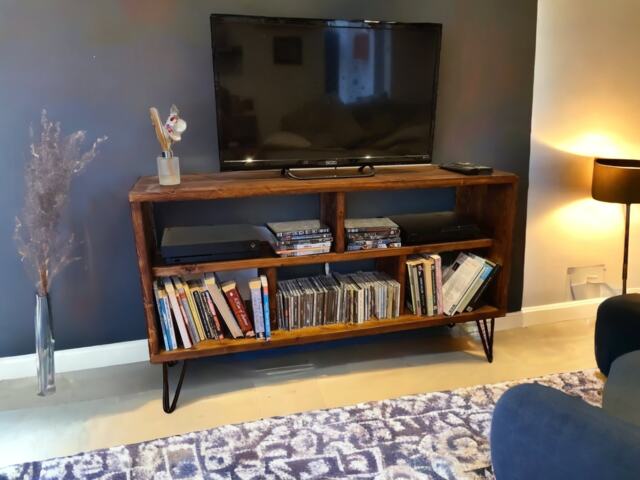 Reclaimed Wood Tv Stand Mid-Century Modern Hairpin Leg Console - image 1