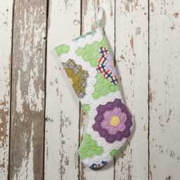 Vintage Hand-Stitched Quilt Christmas Stocking Grandma's Garden Decor - thumbnail 3