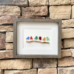 Sea Glass Rainbow Birds Framed 8x10 Original Handmade Artwork, Minimalist Coastal Wall Decor - thumbnail 3
