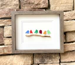 Sea Glass Rainbow Birds Framed 8x10 Original Handmade Artwork, Minimalist Coastal Wall Decor - thumbnail 1