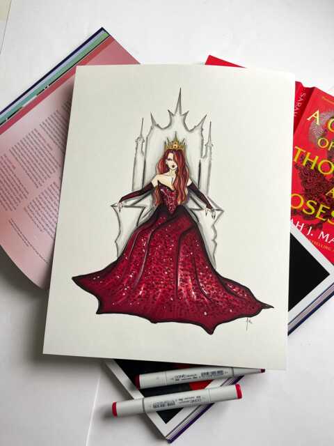 Original High Queen Under The Mountain Fashion Art, Book Inspired Illustration