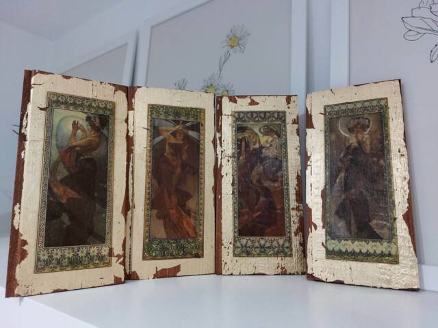 Alfons Mucha Art Nouveau Wood Wall Art Gold Celestial Series - image 1