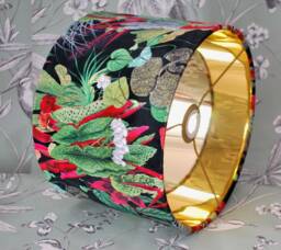 Handmade Velvet Lampshade Exotic Botanical Print, Gold Lining - thumbnail 1